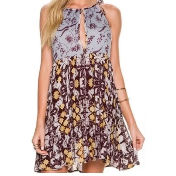 Free People Intimately Purple Yellow Floral Print Wildest Dream Slip Dress XS - Picture 5 of 16